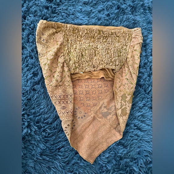 New Free People One Raya Lace Bandana Top Cropped Smocked Strapless Adobe Sz L - Picture 3 of 3